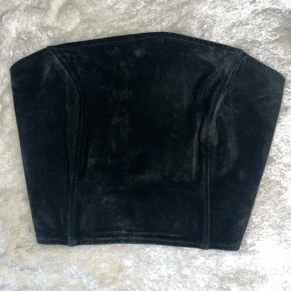 Wilsons Leather Black Velvet Strapless Crop Top